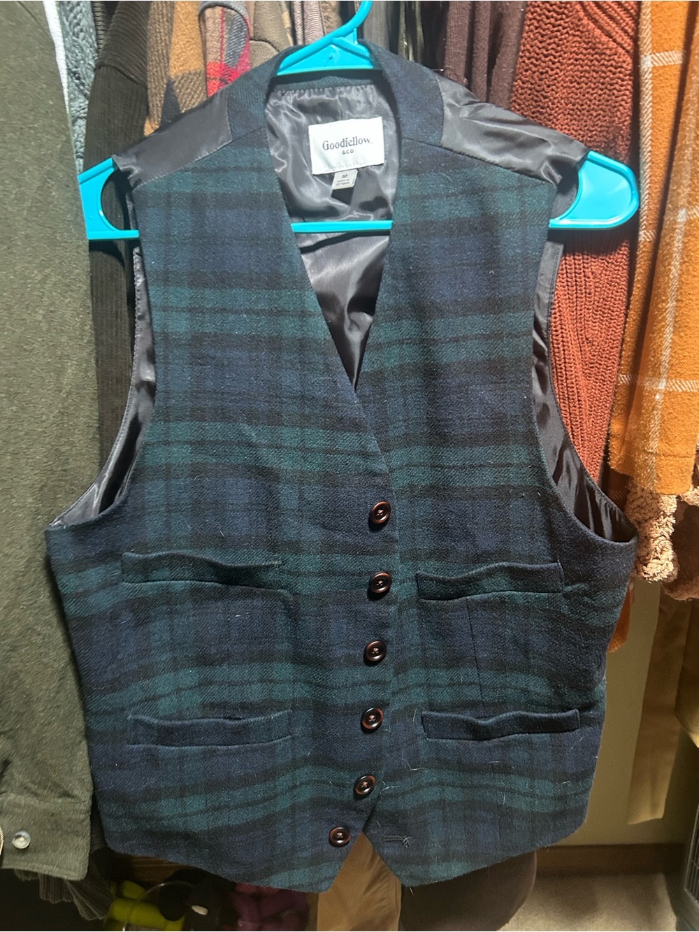 Goodfellow & Co Black Satin-Lined Vest with Dark Green Trim